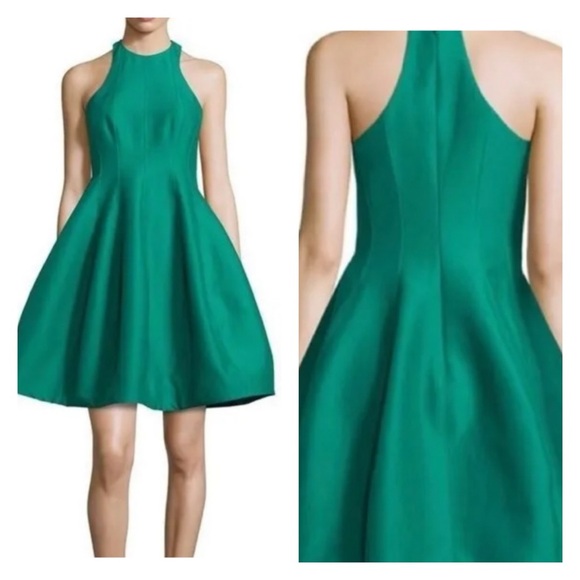 Halston Heritage Dresses & Skirts - Halston Heritage Cotton Silk Green Halter Fit & Flare Cocktail Dress Size 6